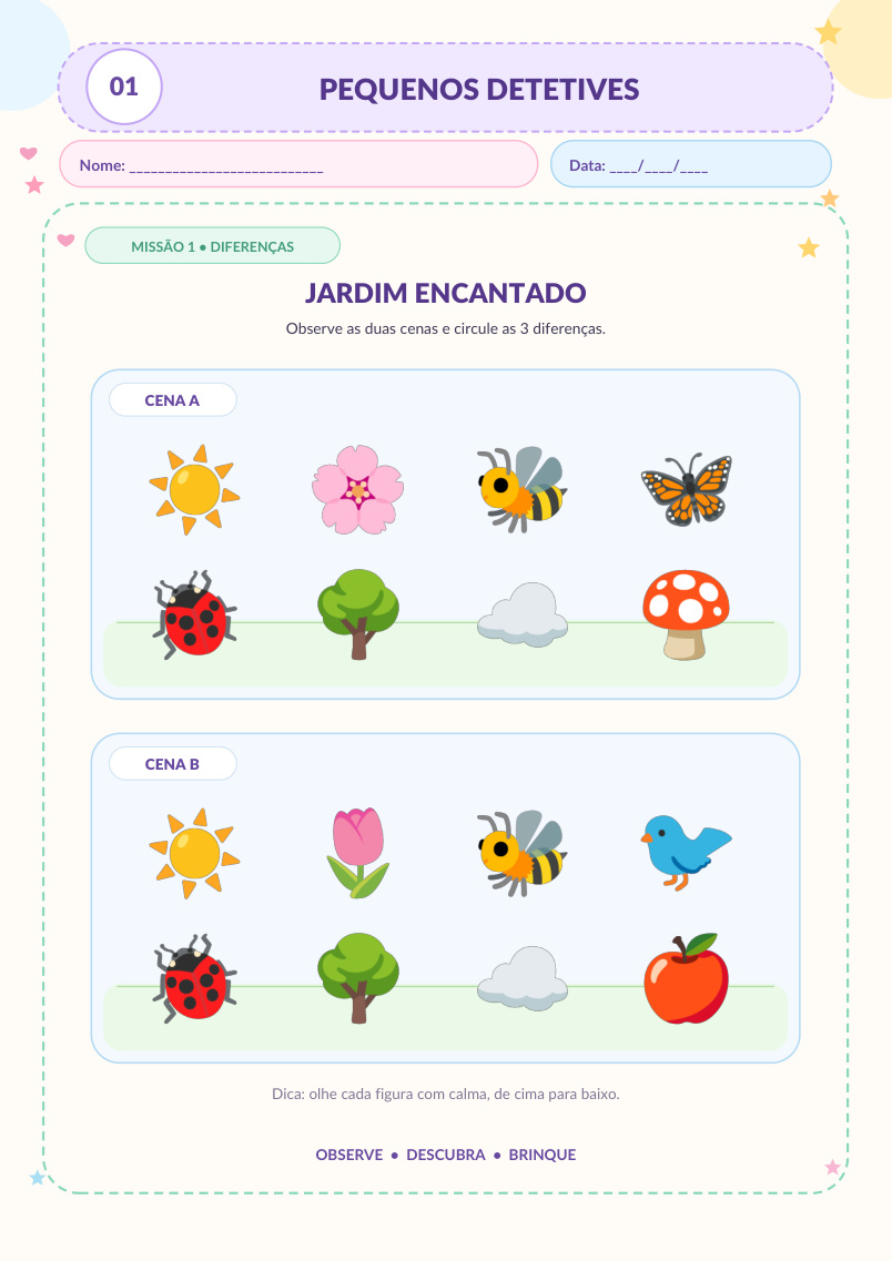 Página de jardim dos detetives para contornar os pontilhados