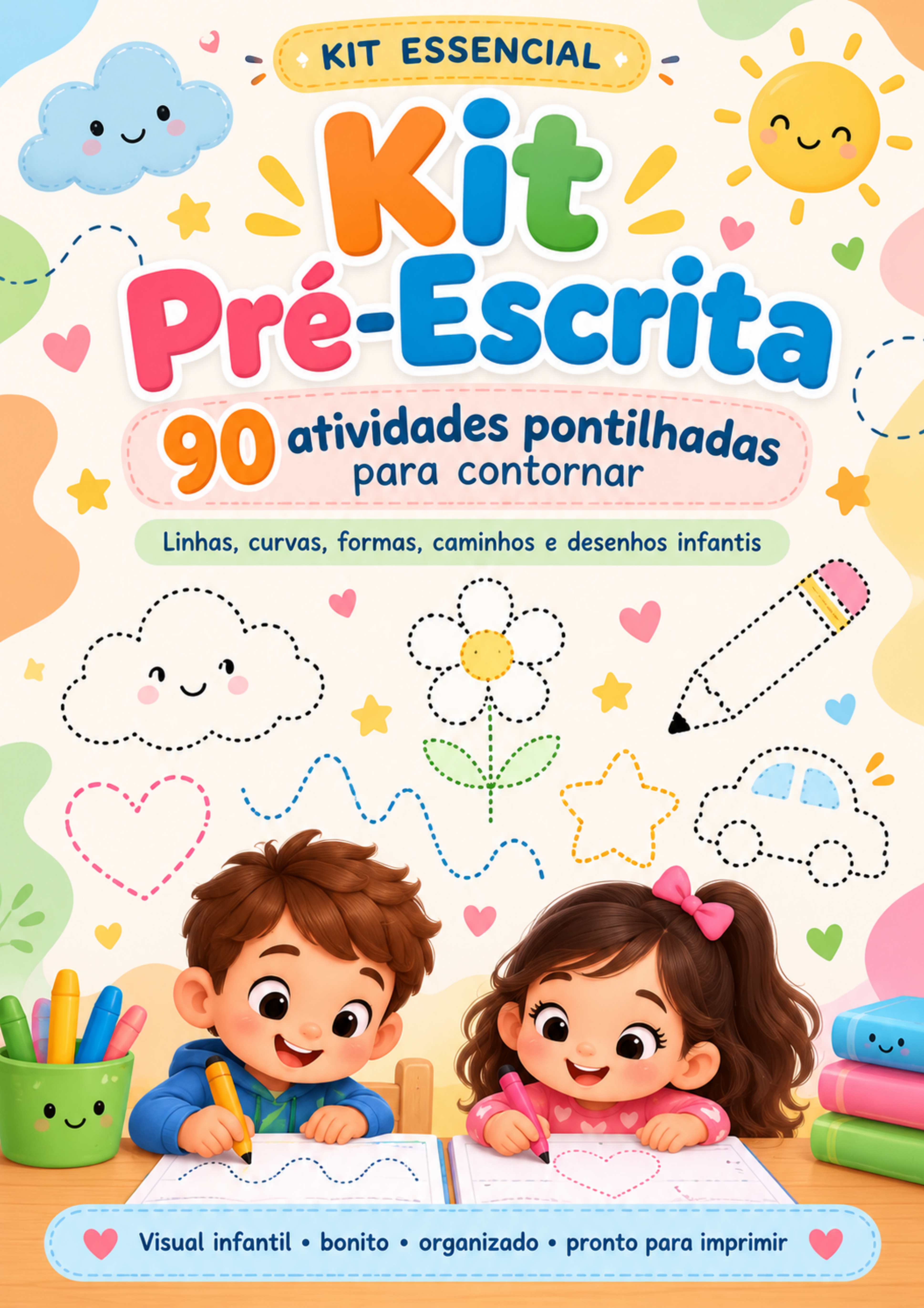 Capa do Kit Pré-Escrita Essencial — 90 atividades